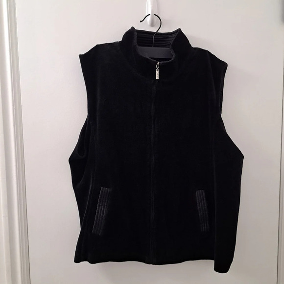 Vintage Y2K Black Velour Velveteen Zip Up Sleeveless Shirt Top Vest Size Large - Picture 1 of 8